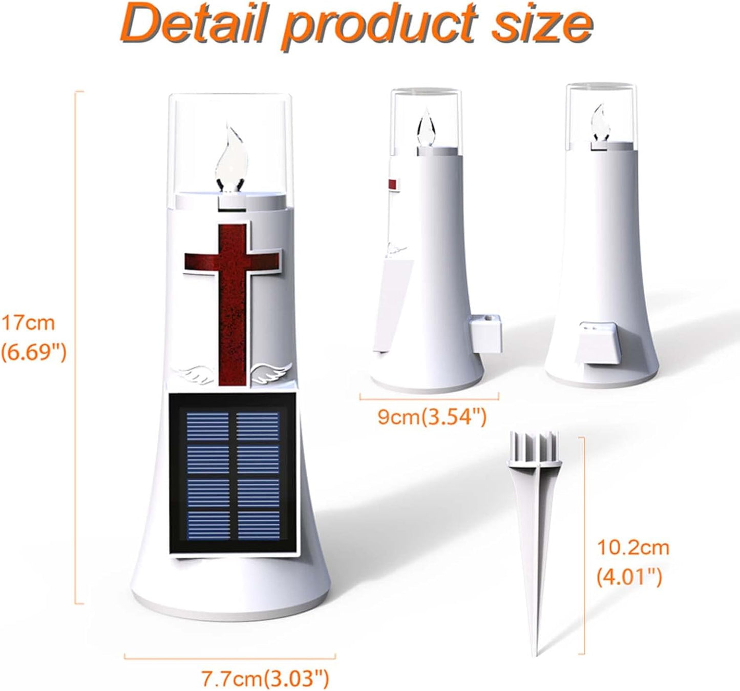 Waterproof Outdoor Solar Powered Flameless Candle LED Light Cross Grave Decoration Cemetery Light Blessed Candles for Home Memorial Decoration,Yard (2PACK)
