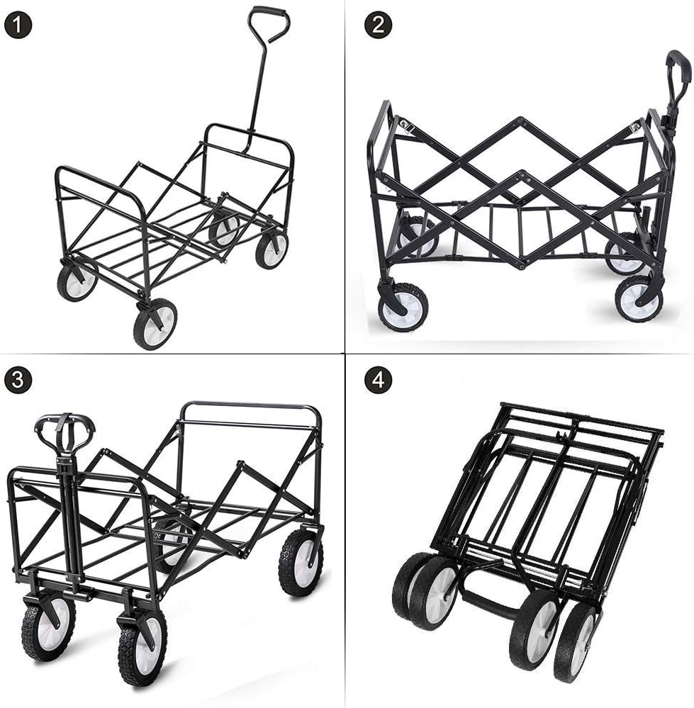 Folding Camping Wagon/Cart-Collapsible Sturdy Steele Garden/Beach Wagon/Cart Heavy Duty Utility Transport Cart 80Kg Max Load for Outdoor/Festivals/Camping Shopping Trolley(C:Gray)(H:Brown)/H:Brown