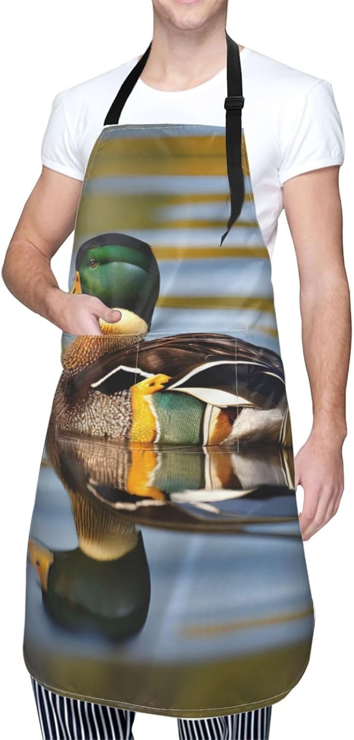 mallard duck print Waterproof apron with pocket adjustable cooking apron for adult kitchen bibs to bake