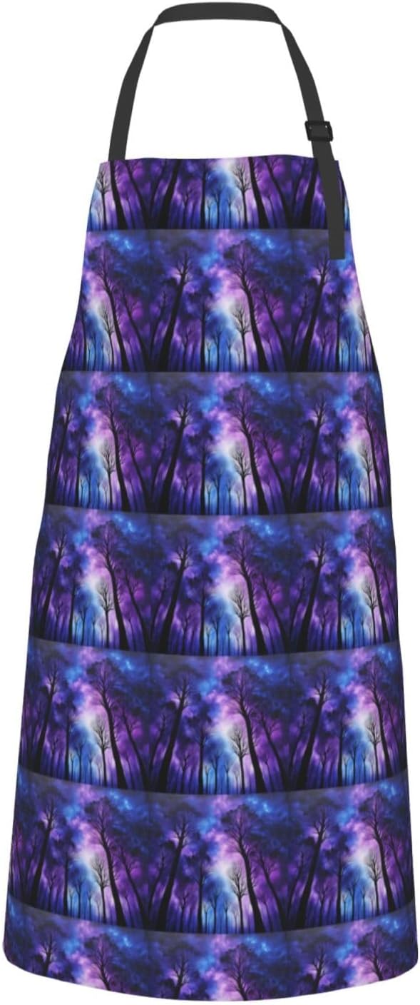 YANYU Starry Night Sky Deep Print 28x33 In Kitchen Apron Stylish Chef Apron with Pockets for Cooking Baking Painting