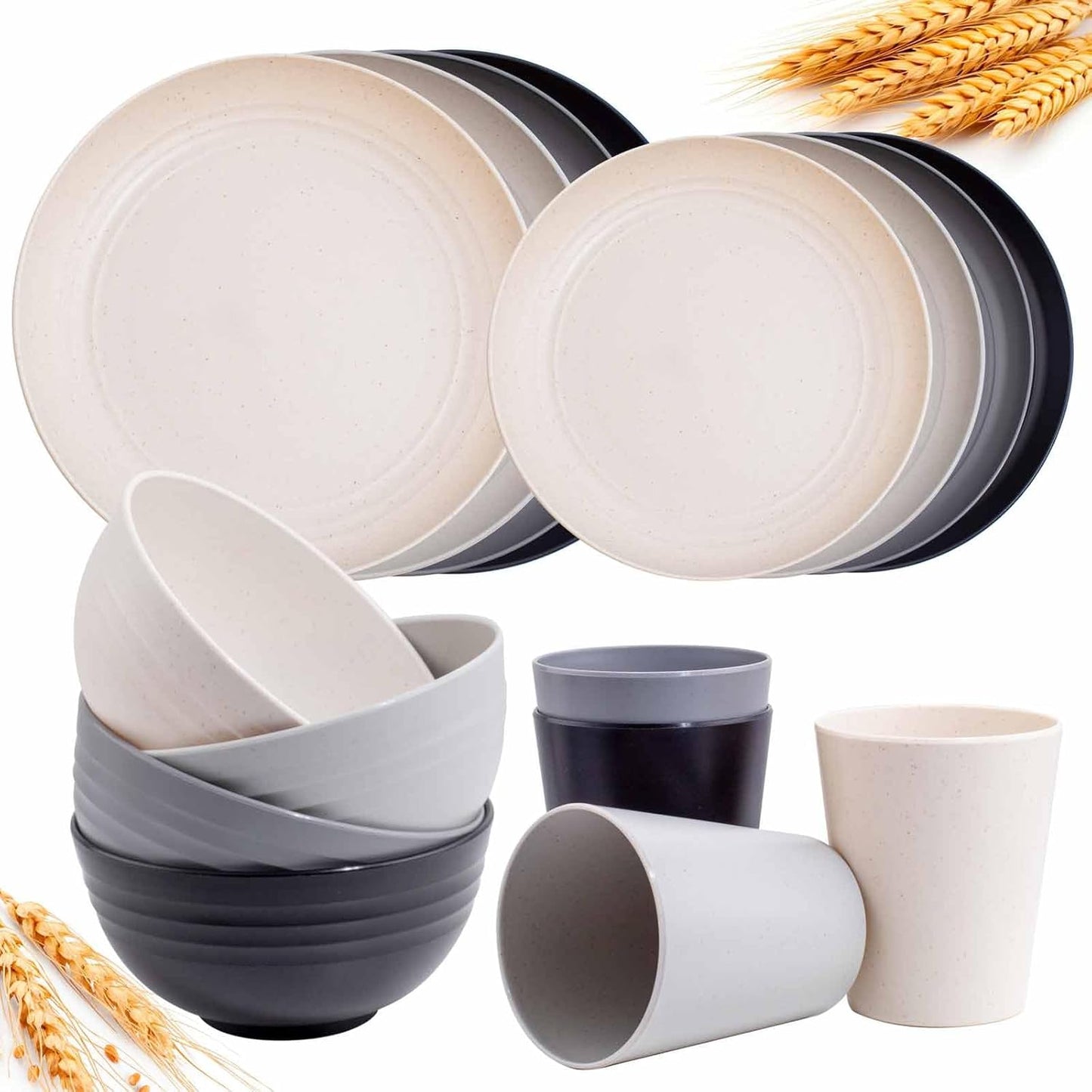 Rubtlamp Wheat Straw Dinnerware Sets, 16PCS Plastic Dinnerware Set for