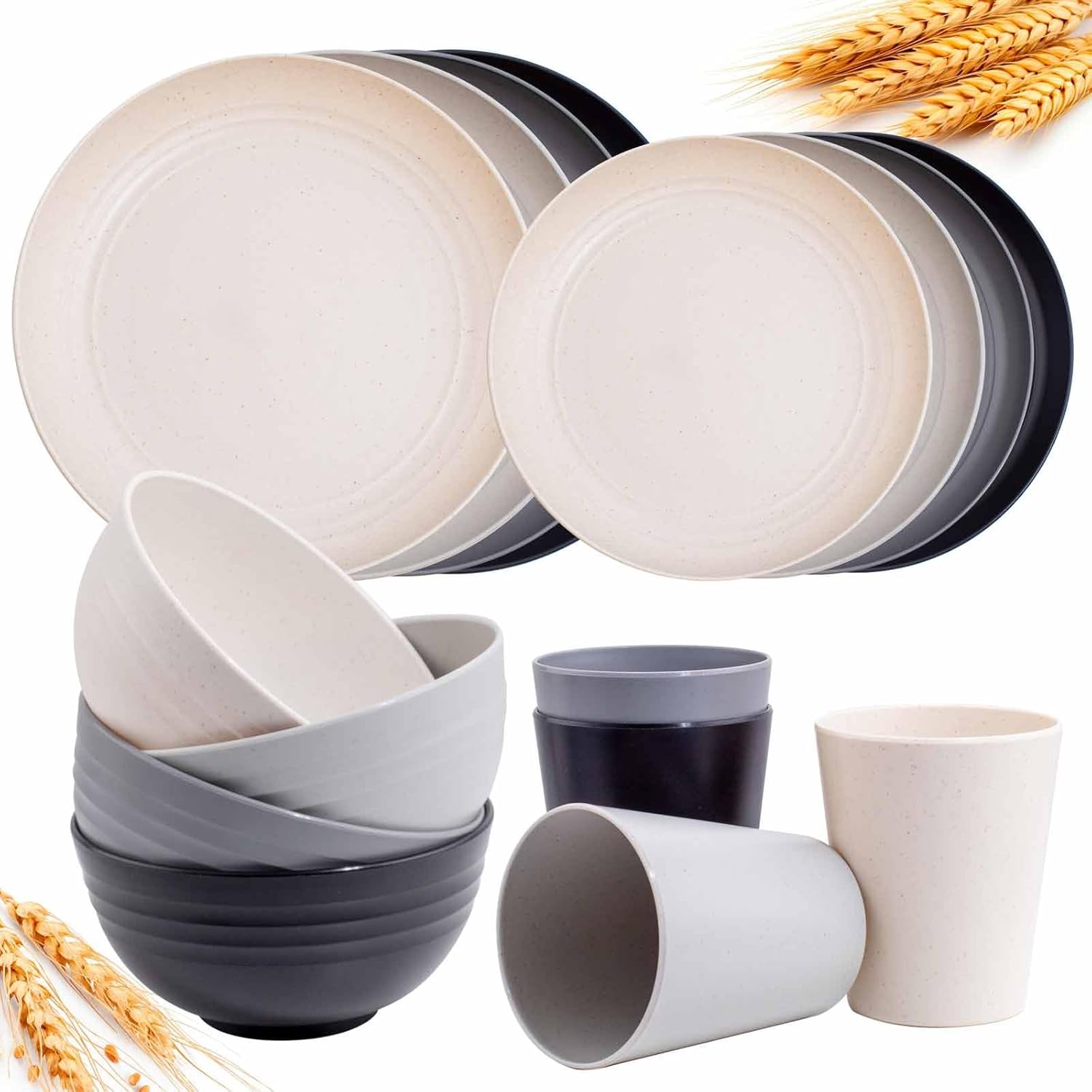 Rubtlamp Wheat Straw Dinnerware Sets, 16PCS Plastic Dinnerware Set for
