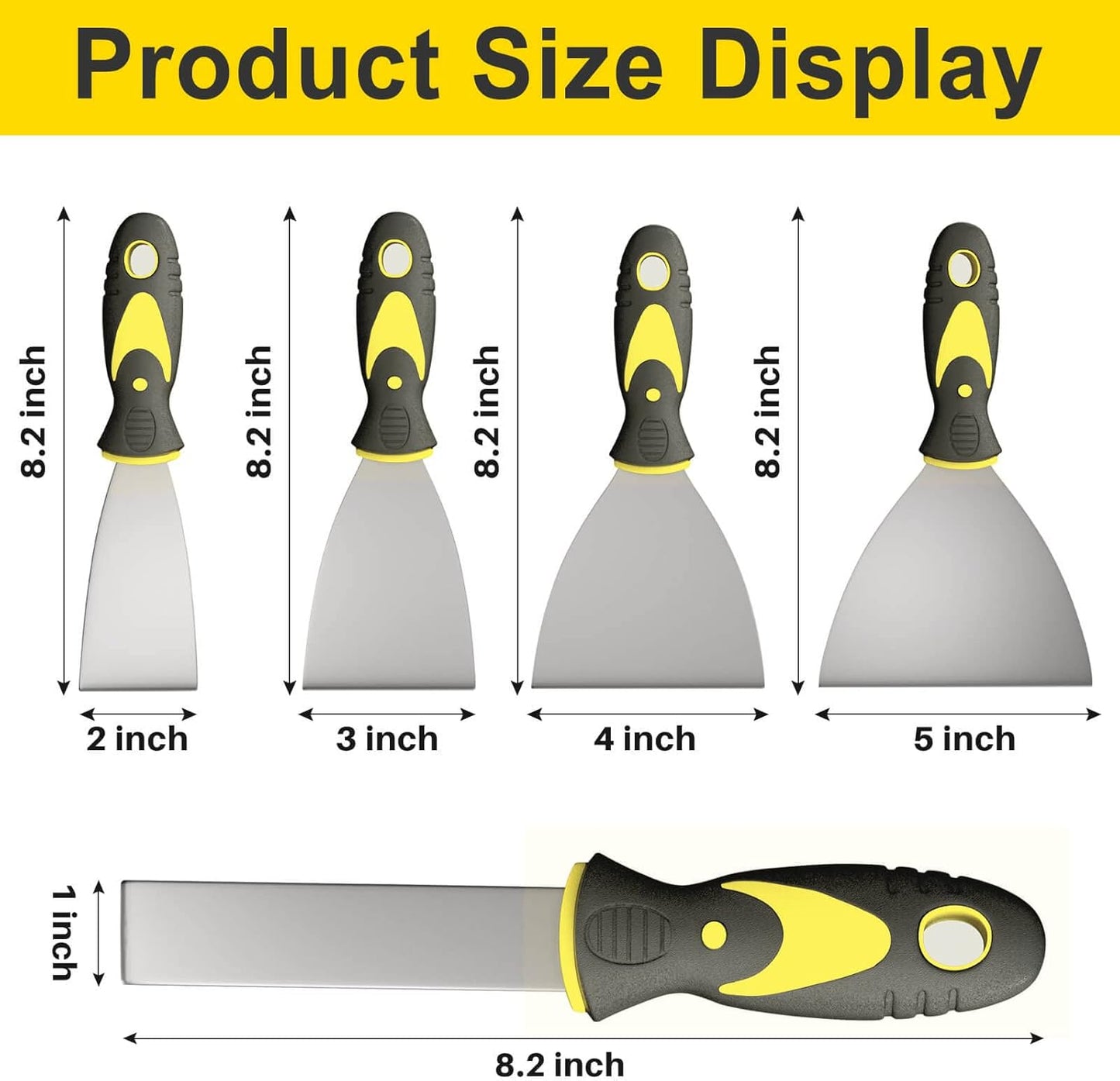 5Pcs Putty Knife, Set, 1" 2" 3" 4" 5" Scraper, Spackle Knife, Paint Sc