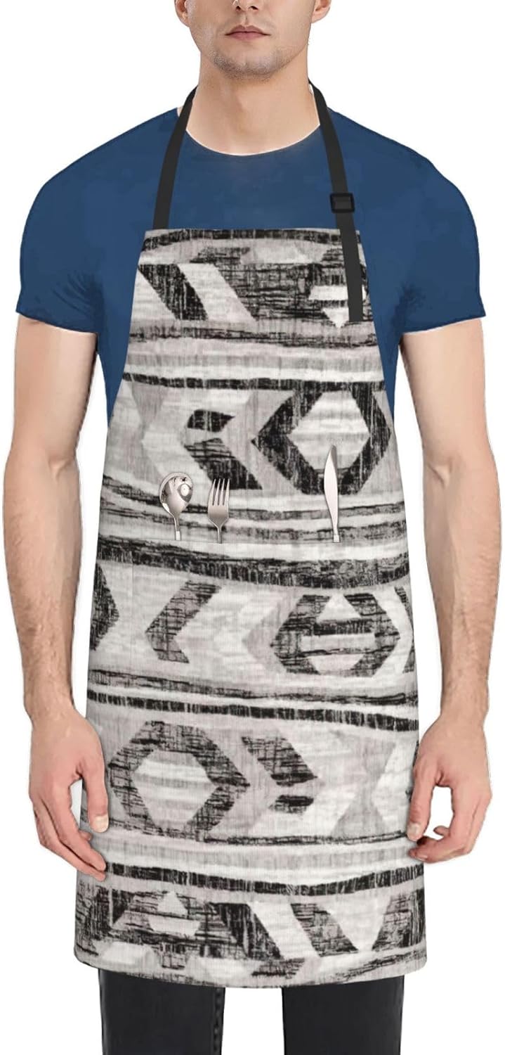 Grey Tribal Print Laundry apron 28x33 In Waterproof Kitchen Apron with Pockets for Cooking Baking