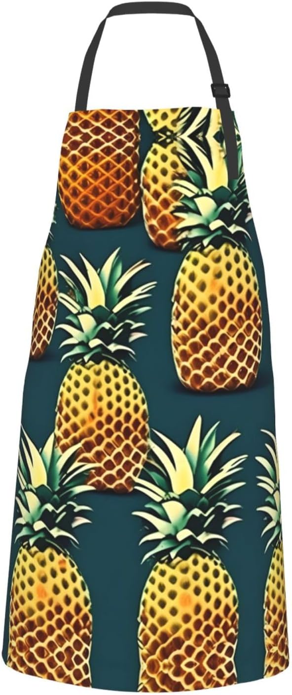 Retro Pineapple print Waterproof chef's apron with pocket apron for kitchen cooking baking barbecue and gardening