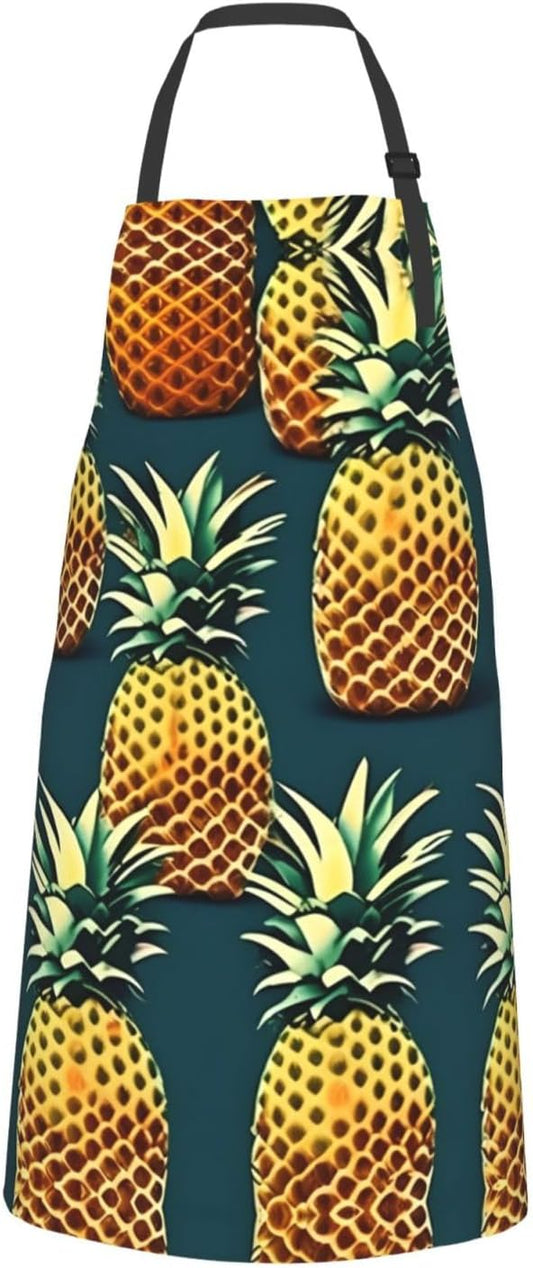 Retro Pineapple print Waterproof chef's apron with pocket apron for kitchen cooking baking barbecue and gardening