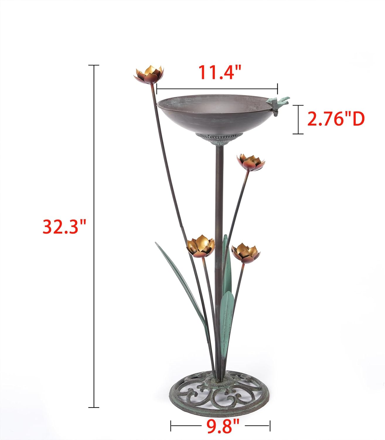 Diam 11.4" W x 32.3" H Cast Iron Pedestal Bird Bath, Bird Baths for Ou