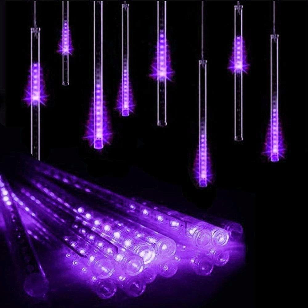 Waterproof Solar Garden Lights, Solar Meteor String Lights with 288 LEDs Falling Raindrop Effect, 50cm 8 Tubes Blue Outdoor Lights for Garden, Holiday, Party, Wedding & Christmas (Purple)