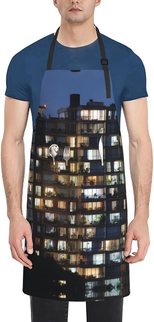 Cityscape Night Canada print Waterproof apron with pocket adjustable cooking apron for adult kitchen bibs to bake