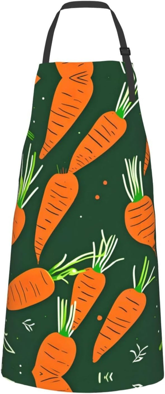 Happy carrot print Waterproof chef's apron with pocket apron for kitchen cooking baking barbecue and gardening