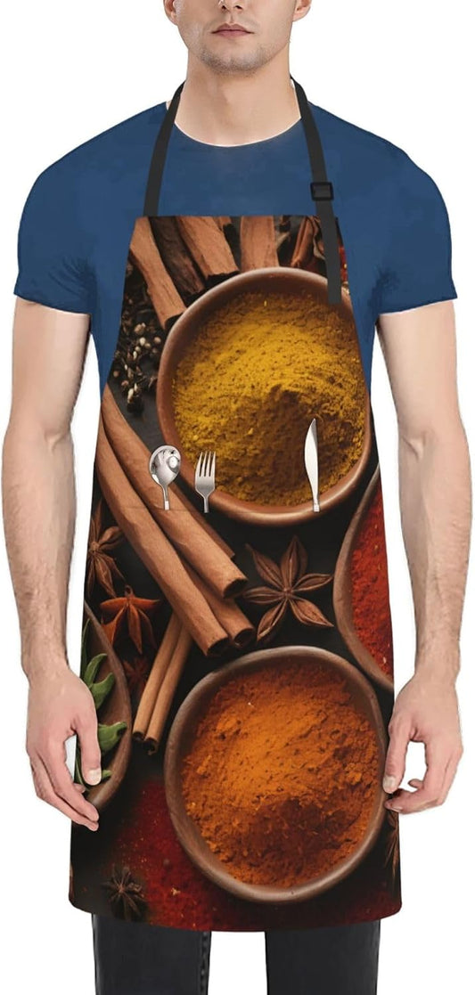 YANYU Spices Print 28x33 In Kitchen Apron Stylish Chef Apron with Pock