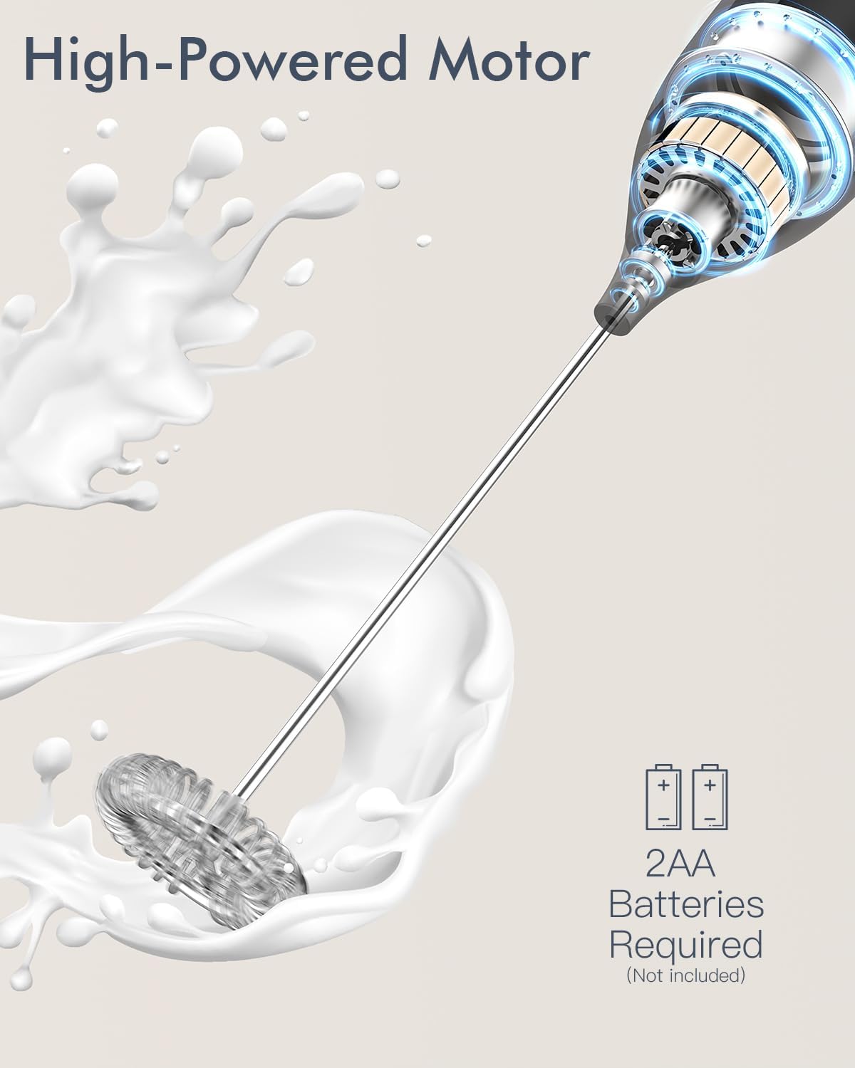 Milk Frother Handheld Battery, Electric Foam Maker Frother Wand, Drink