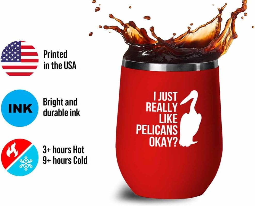 Birding Red Edition Wine Tumbler 12oz - Really like Pelicans - Bird Fe