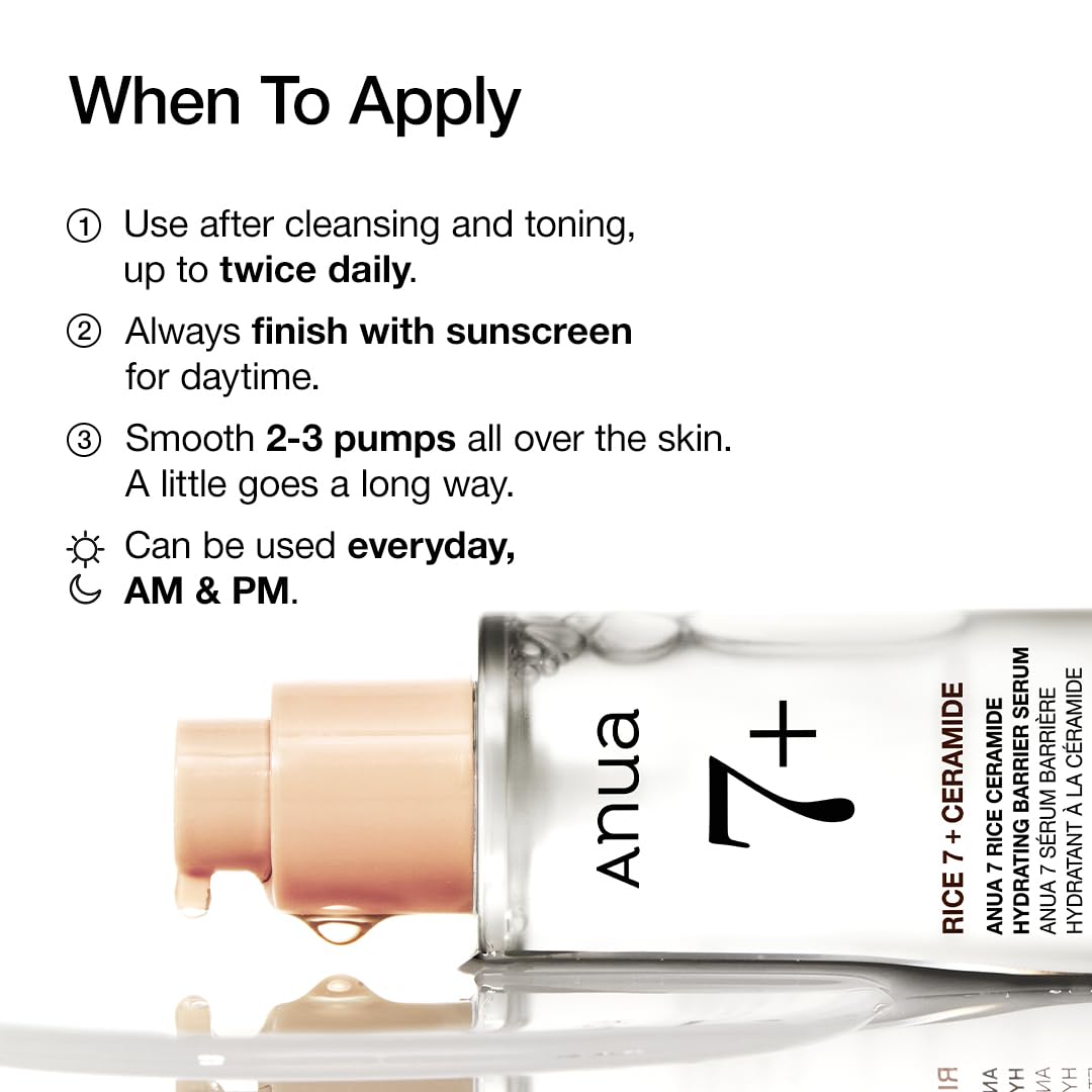 Anua Rice Ceramide 7 Hydrating Barrier Serum, Moisturizing Face Serum,