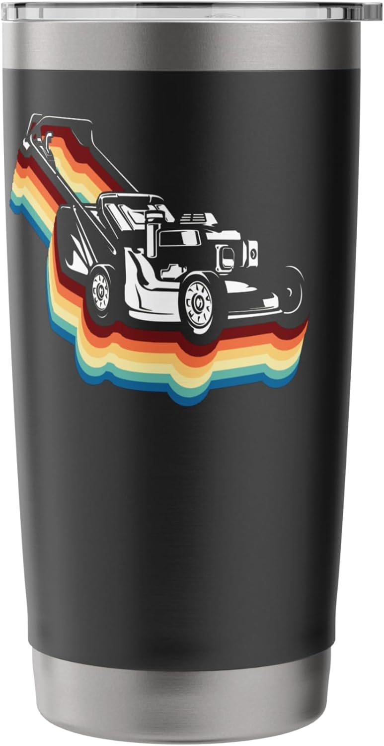 Lawn Mower Mowing Dad Father Landscaper Retro 80S 90S Stainless Steel Insulated Tumbler