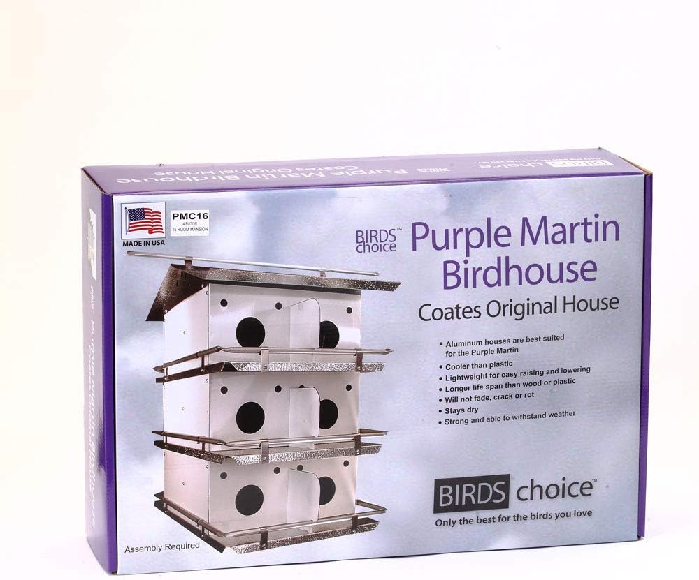 Birds Choice PMC16 Coates Purple Martin House 4 Floor /16 Room, Bird House, Large, White/Grey