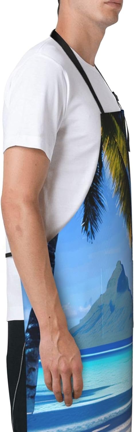 YANYU Tahiti Beaches Print 28x33 In Kitchen Apron Stylish Chef Apron with Pockets for Cooking Baking Painting