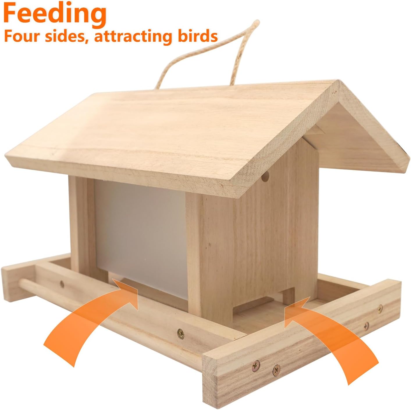 Hanging Wooden Bird Feeder Outdoor Large Capacity Wood Birdfeeder for 