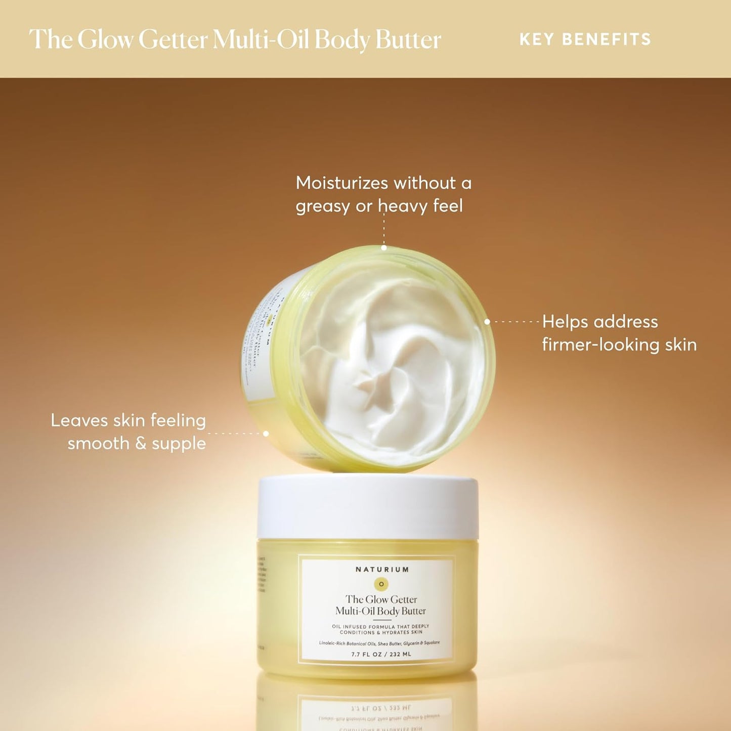 Naturium The Glow Getter Whipped Multi-Oil Body Butter, Firming Cream 