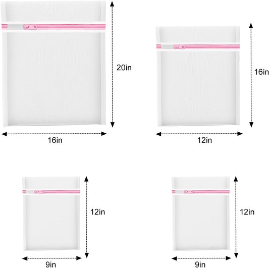 4Pcs Mesh Laundry Bags, Lingerie Bags for Washing Delicates,Mesh Wash Bags for Toy Storage & Cleaning, Travel Storage Organizer Bag, Dorm Room Essentials (1 Large, 1 Medium, 2 Small) (Fine Net)