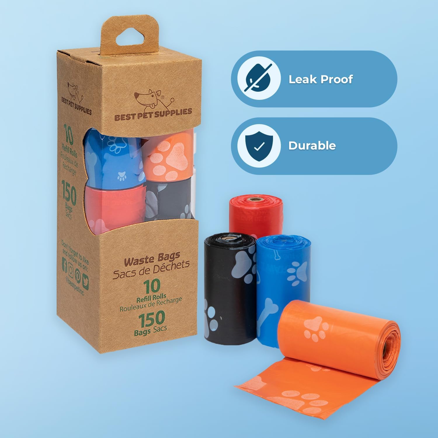 Best Pet Supplies Dog Poop Bags (150 Bags) for Waste Refuse Cleanup, D