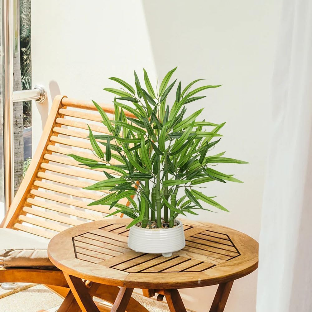 Artificial Bamboo in White Ceramic Potted Fake Bamboo Plant-Faux Tree in Pot for Farmhouse Home Living Room Desk Indoor Outdoor Decor