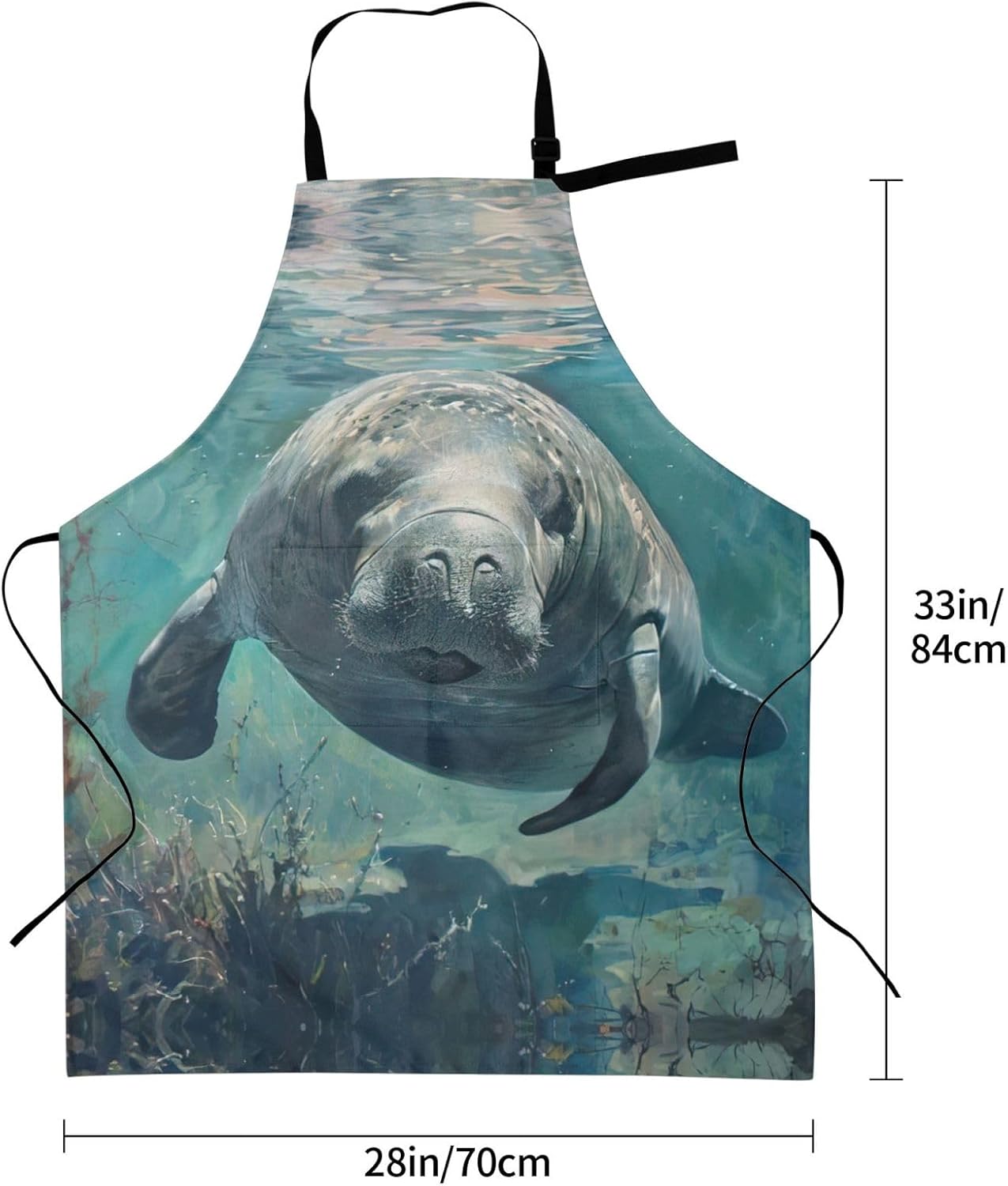 Crazy Save Manatee print Waterproof chef's apron with pocket apron for kitchen cooking baking barbecue and gardening