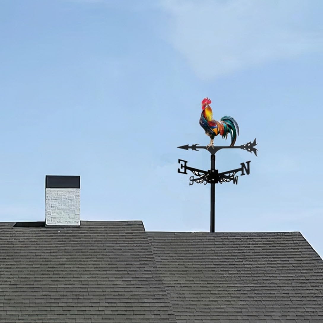 Metal Rooster Weathervane Yard Barn Ornament Colorful Weather Vane Roof Vivid Cock Wind Direction Indicator Outdoor Garden Art Decor