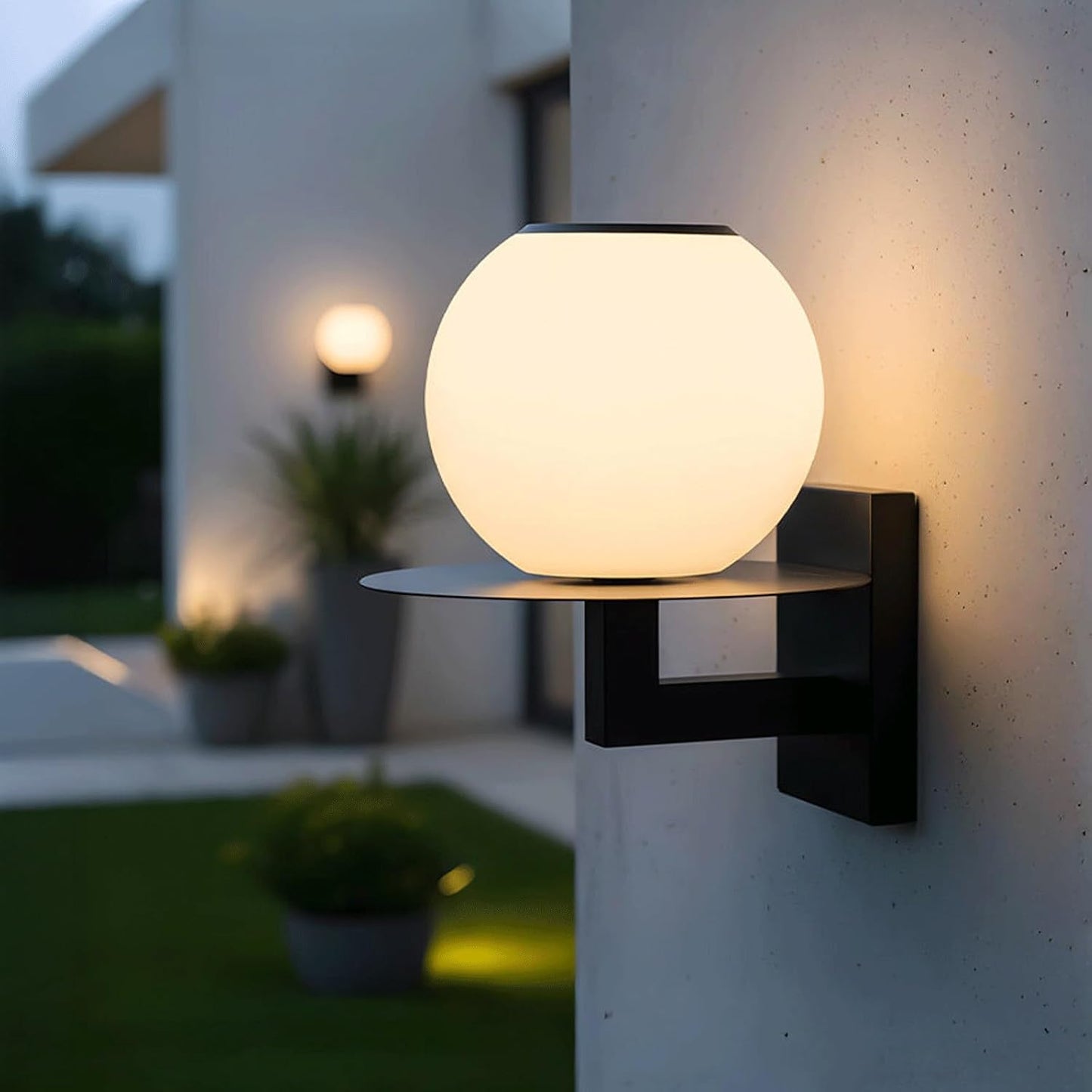Solar Outdoor Wall Sconce, Exterior Globe Light, Stainless Steel Mounted Lamp, 3 Color Modes PC Waterproof Dusk to Dawn Decor Lighting Fixture for Porch Garden Patio Fence Yard Backyard