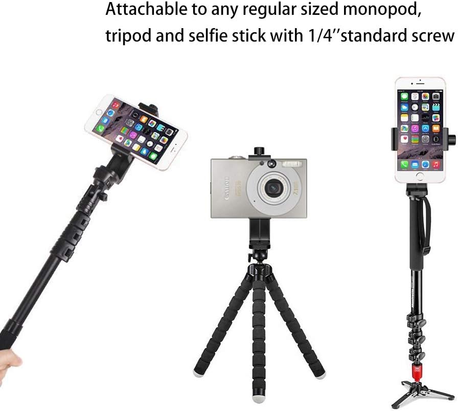 Ailun Phone Holder/Vertical and Horizontal Tripod Mount Adapter Rotatable Bracket with 1/4 inch Screw, Adjustable Clip for iPhone, Android Cell Phone, Selfie Stick, Camera Stand