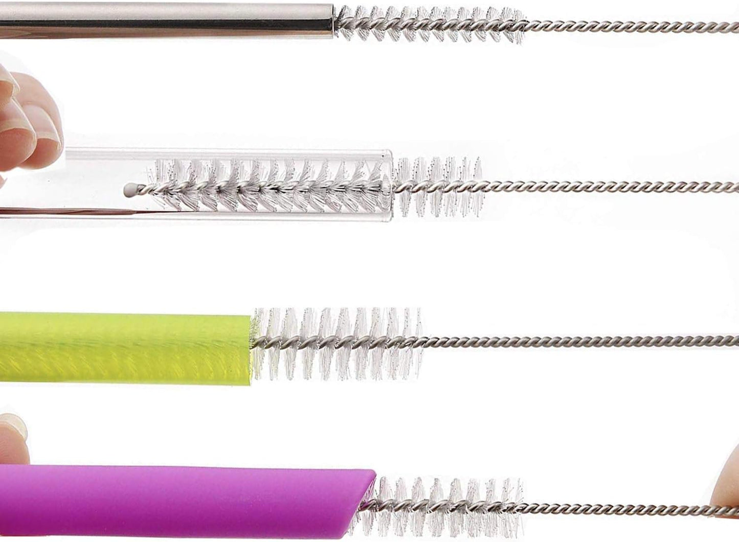 12 Inch Extra Long Straw Brush Cleaner (10 Pack), Flexible Nylon Tube Cleaning Brushes with 0.4 Inch Bristle Head, Rust-Proof Stainless Steel Wire for Reusable Tumbler Straws, Pet Fountains & Pipes