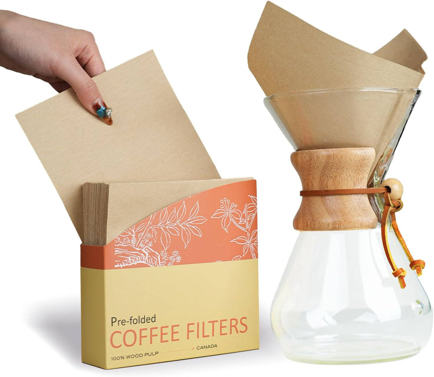 Pre-folded Natural Unbleached Coffee Filters - 50 Pack, Compatible wit