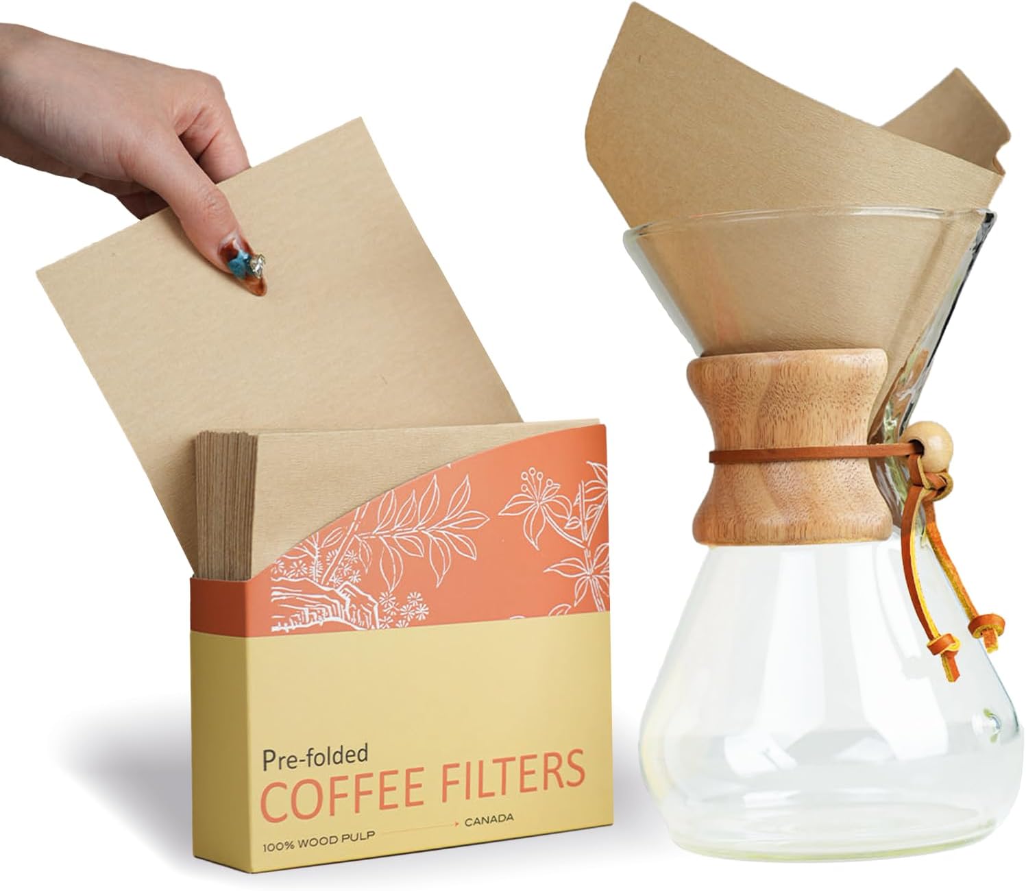 Pre-folded Natural Unbleached Coffee Filters - 50 Pack, Compatible wit