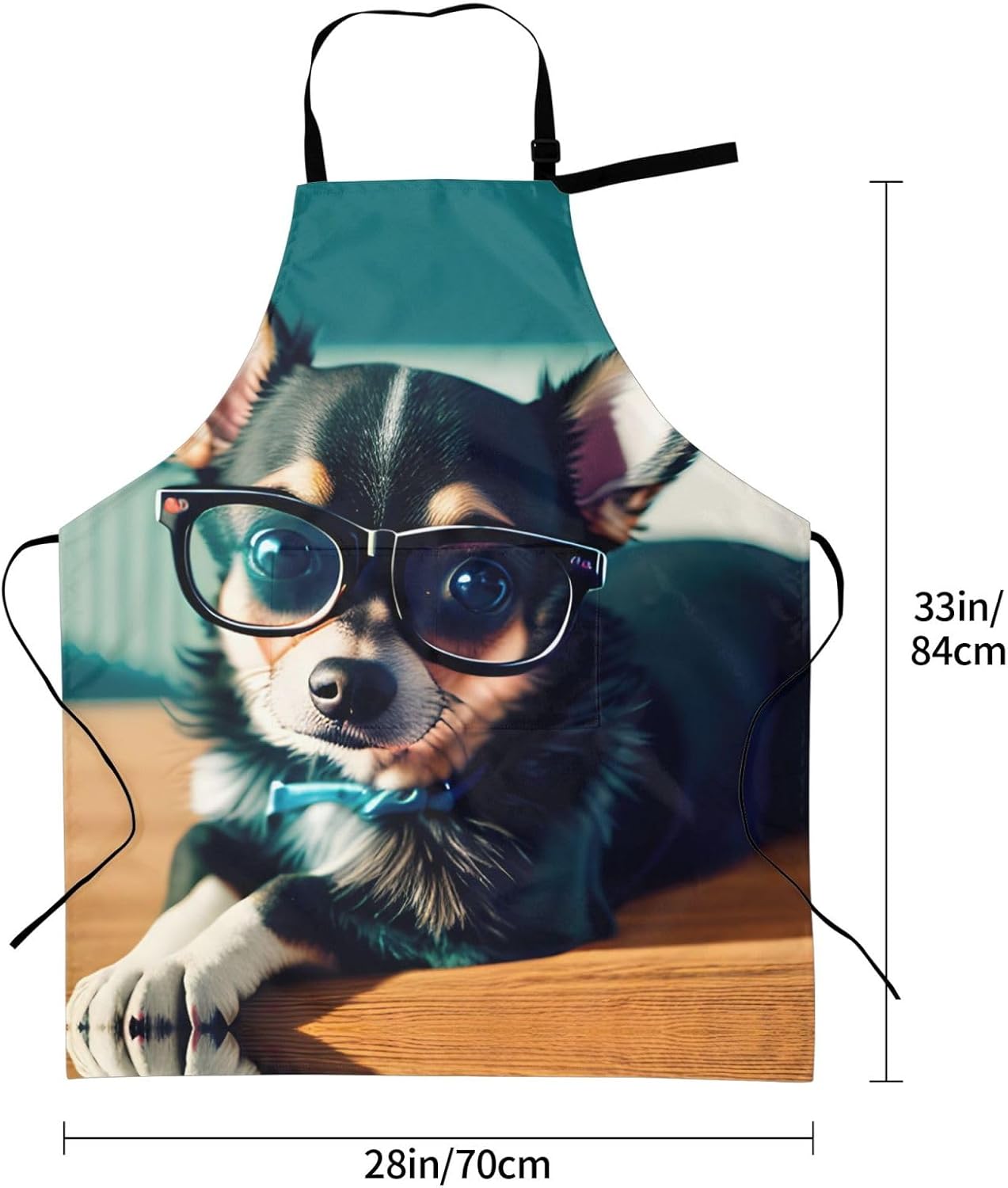 Chihuahua Dog Glasses Print 28x33 In Adult Kitchen Apron with Pockets 