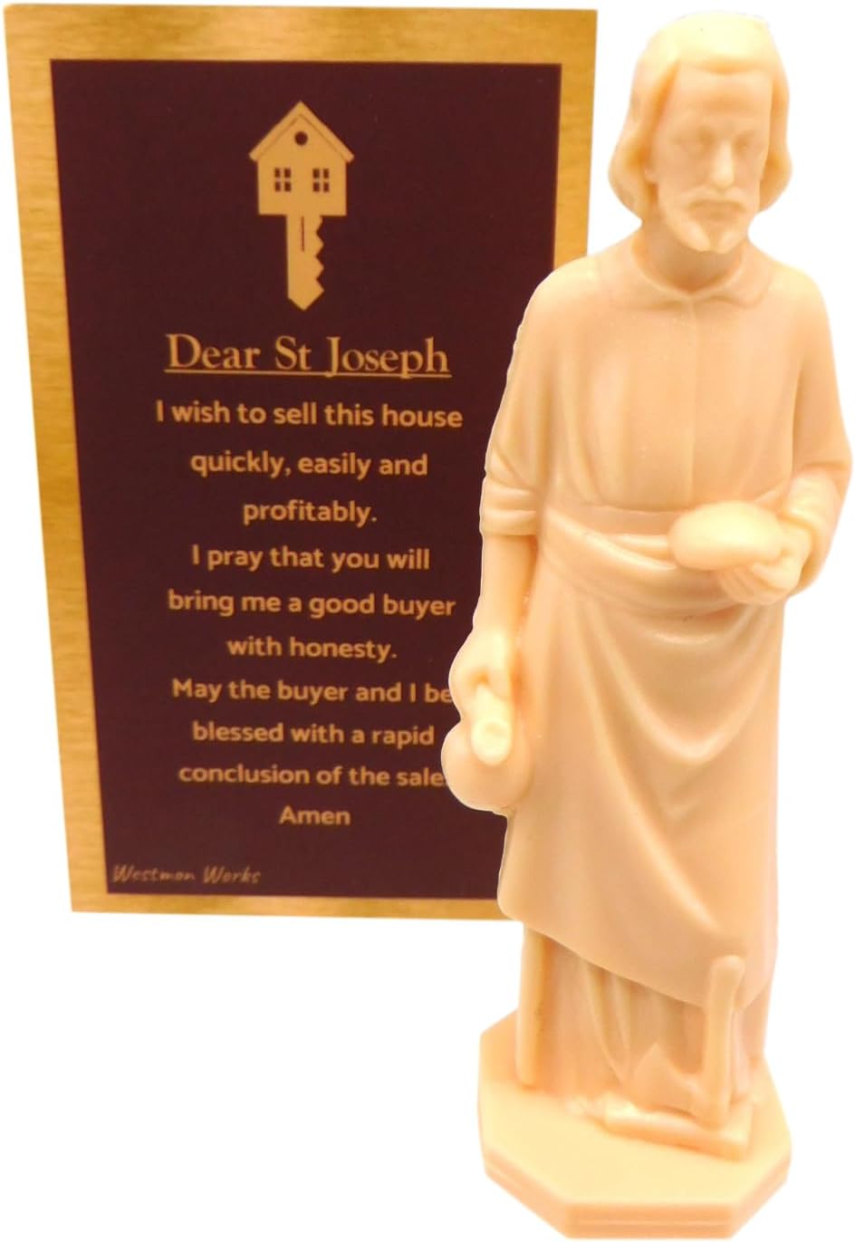 Westmon Works St Joseph House Selling Statue and Double Sided Prayer Card Faith-Based Made in The USA Figurine with Prayer for Selling Homes