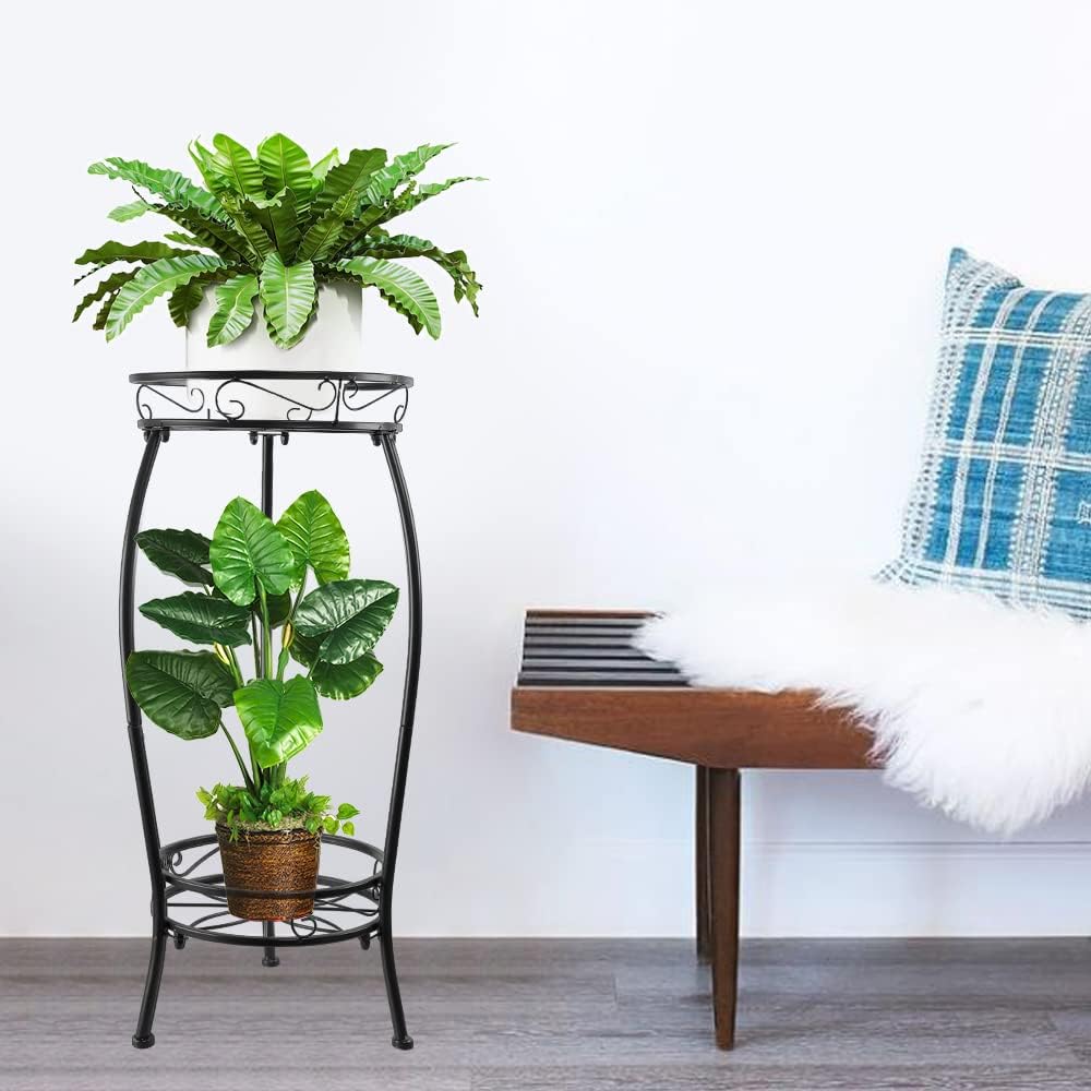 Plant Stand Indoor Outdoor 27.1'', 2 Tier Tall Metal Plant Stands, Hea