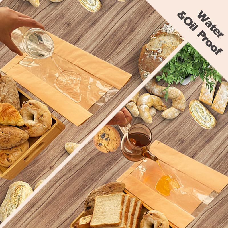 60pcs Paper Bread Bags for Homemade Bread, Sourdough Bags with Window, 13.7 x 8.3 x 3.5 Inch Large Brown Kraft Bakery Bag for Storing Loaves & Snacks, Includes 70 Sealing Stickers