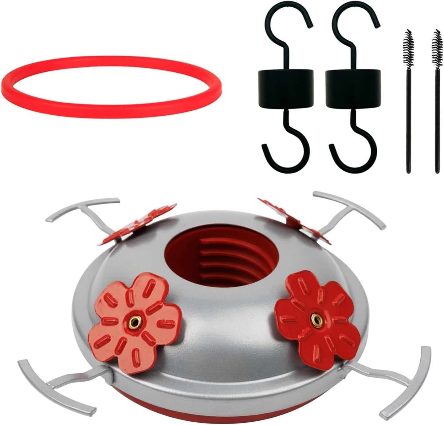Hummingbird Feeder Base Replacement Parts Set Includes Hummingbird Feeder Bottom, 2 PCS Moat Hook 2 Pcs Brushes and 1 Pcs Replacement Seal Rings