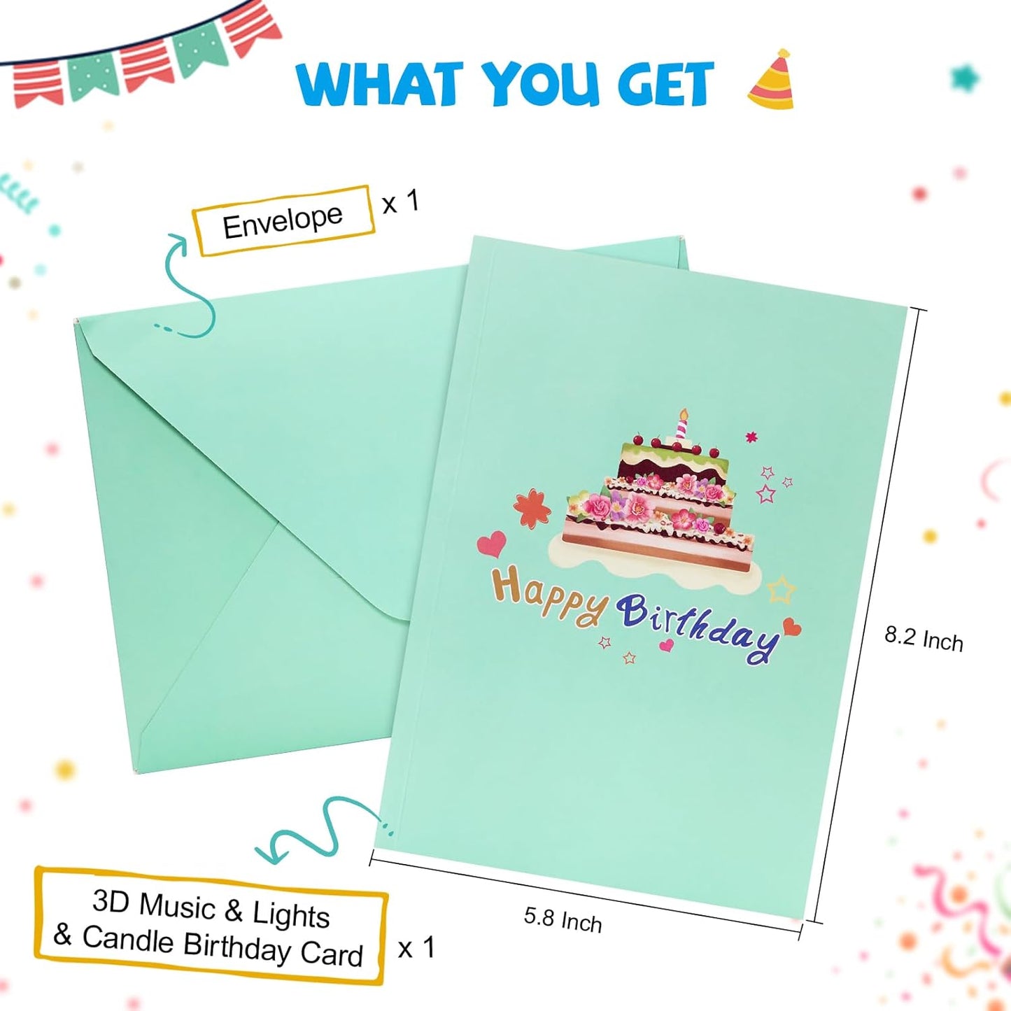 Airpark Pop Up Birthday Cards for Women with Blow-Out Candle, Music & LED Lights – 3D Interactive Birthday Greeting Card with Cake and Flowers – Unique Birthday Gifts for Women, Men, Kids, Mom, Dad, Friends