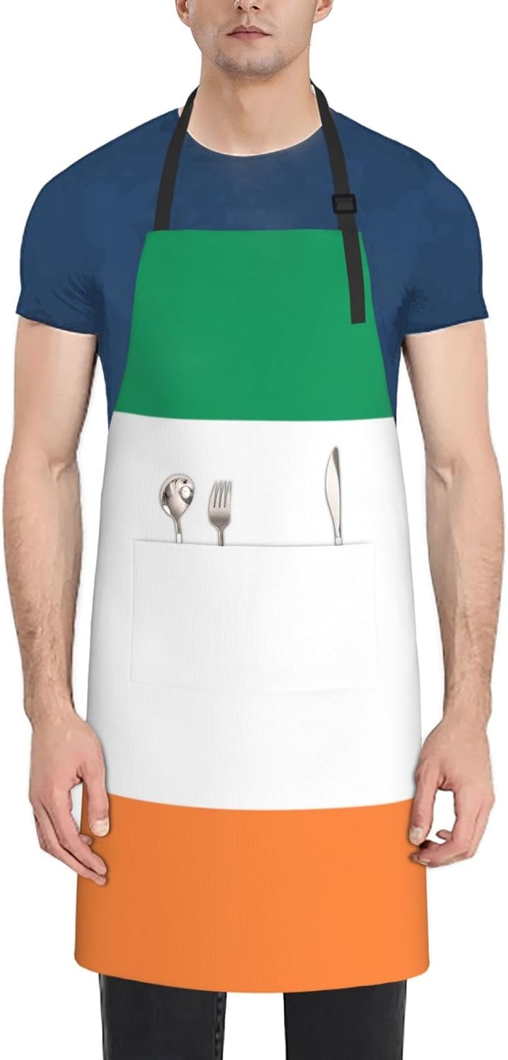 Irish flag print Waterproof chef's apron with pocket apron for kitchen cooking baking barbecue and gardening