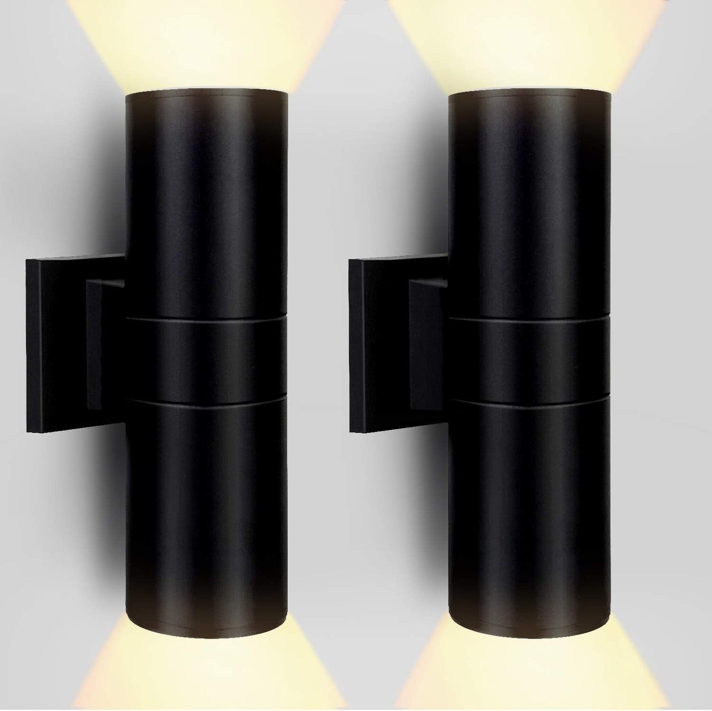 2-Pack LED Outdoor Wall Lights,14W 2700K Matte Black Aluminum Wall Lights Up Down Cylinder, Exterior Light Fixtures for Porch Patio Door