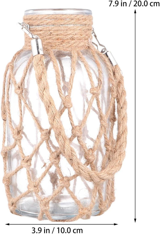 Milisten Rope Glass Vase Hydroponics Flower Pot with Natural Jute Twine Decorative Planter for Home Living Room Office Green Plant Container