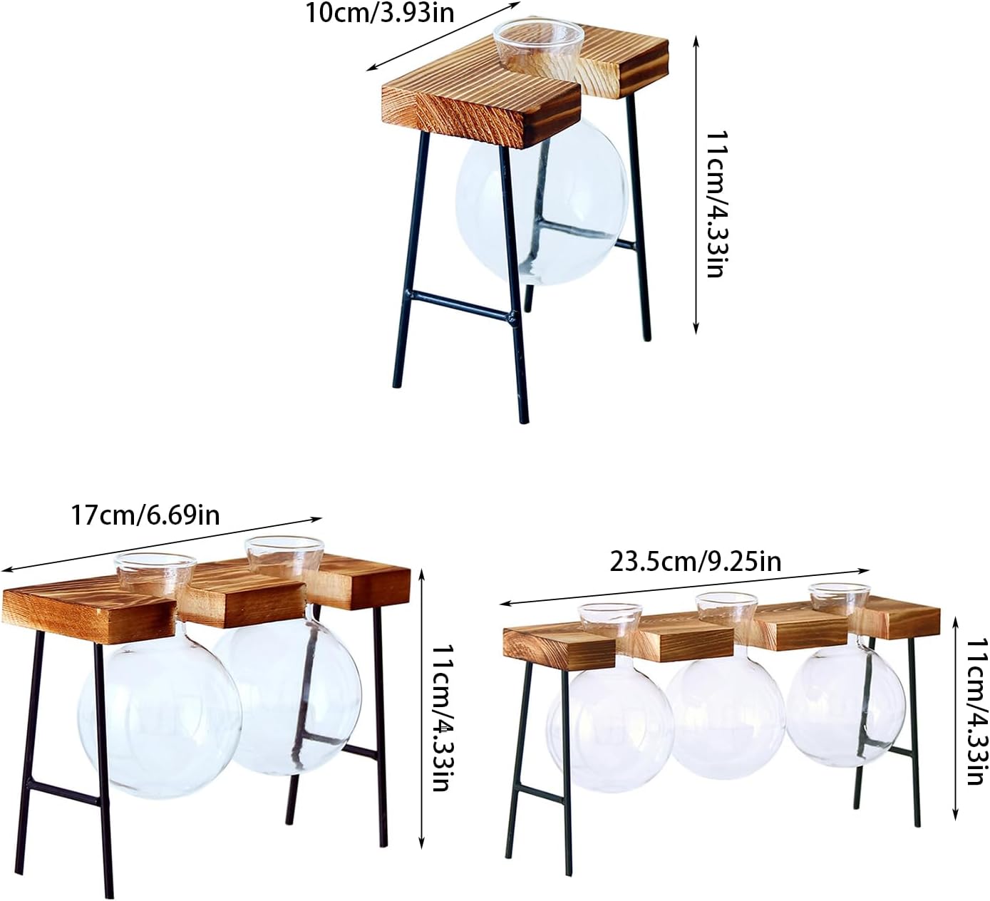 Desktops Plant Terrariums Glass Bulb Vase Plant Propagations Jar with Wooden Stand Flower Planter for Hydroponics Plant
