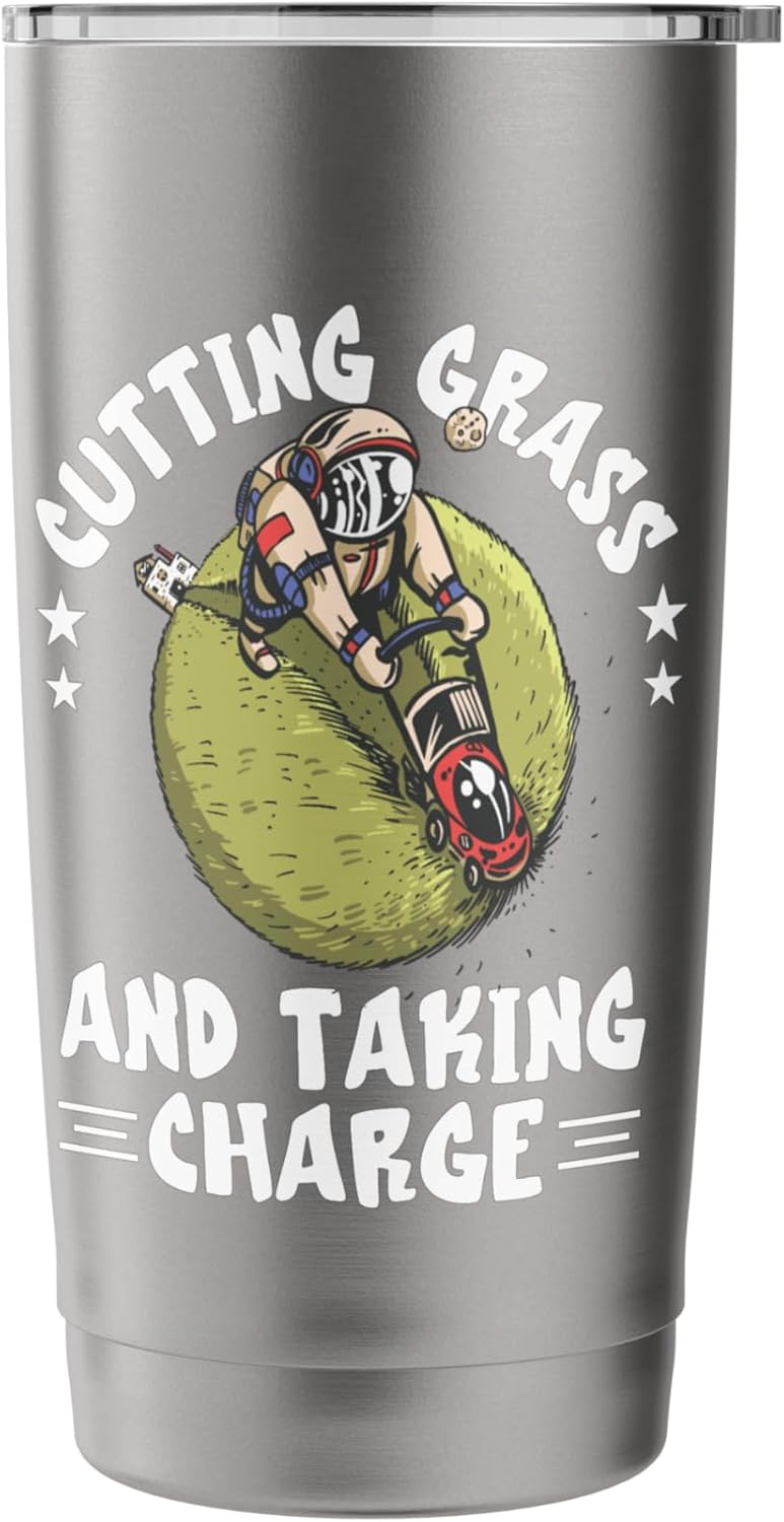 Lawn Care Worker Lawn Mower Grass Cutting Taking Charge Stainless Steel Insulated Tumbler