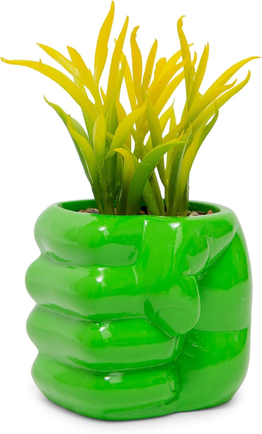 Marvel Comics Hulk Smash Hand 3-Inch Ceramic Mini Planter with Artificial Succulent | Cute Small Flower Pot, Faux Indoor Plant