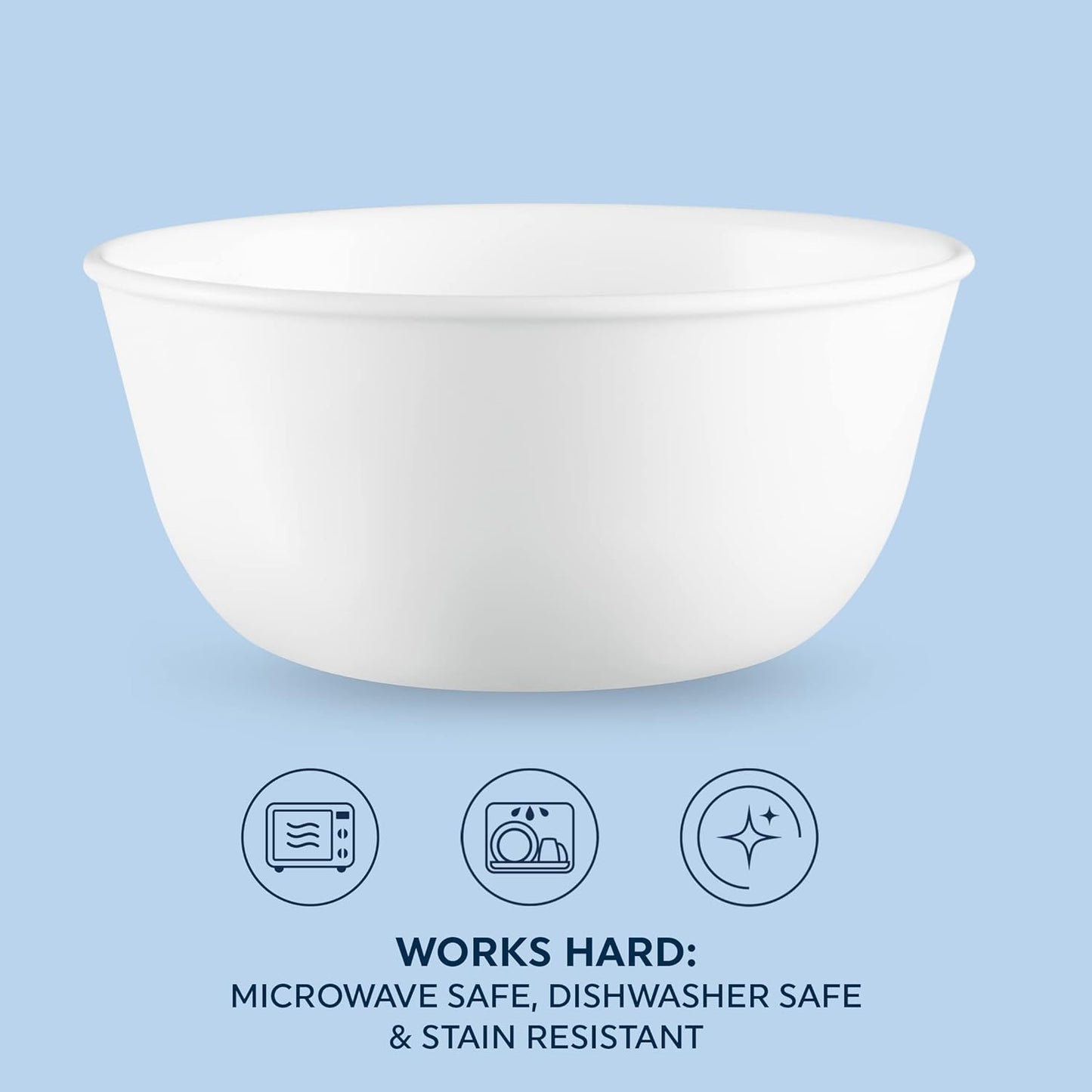 Corelle Vitrelle 28-oz Soup/Cereal Bowls Set of 6 Chip & Crack Resistant Dinnerware Bowls for Soup, Ramen, Cereal and More, Triple Layer Glass, Winter Frost White
