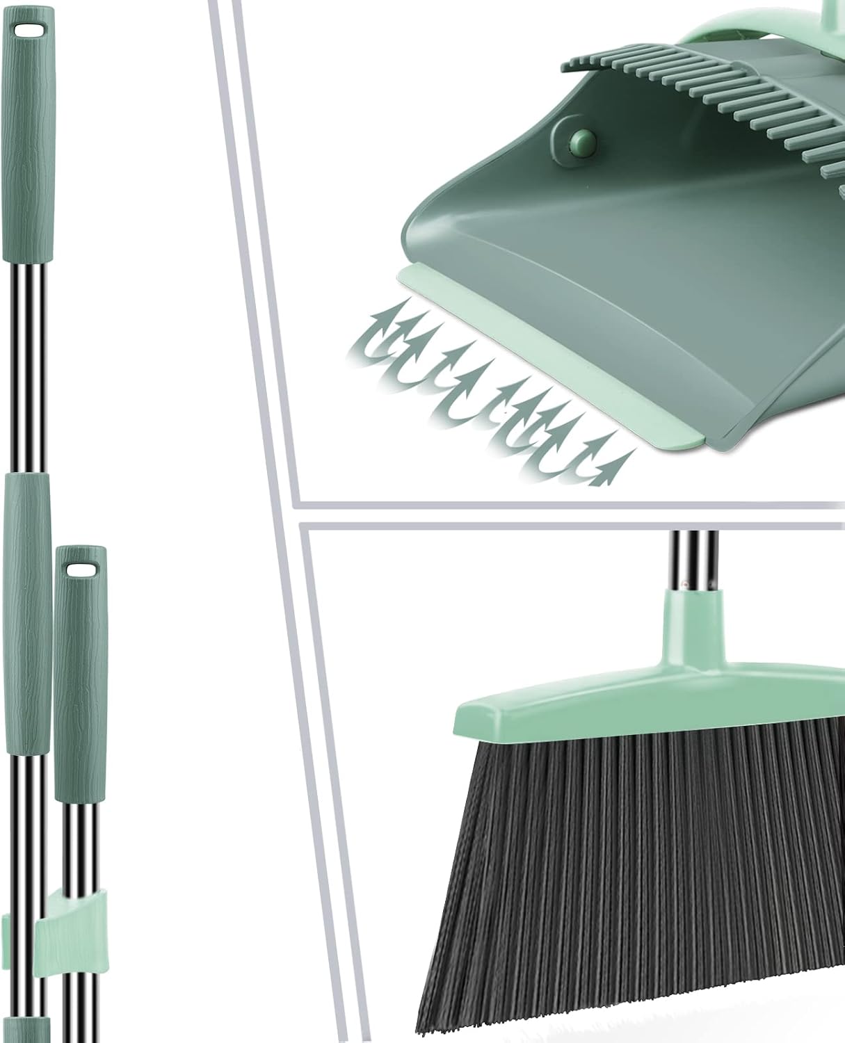 Broom and Dustpan Set for Home, Dust pan with Long Handle, Broom with 