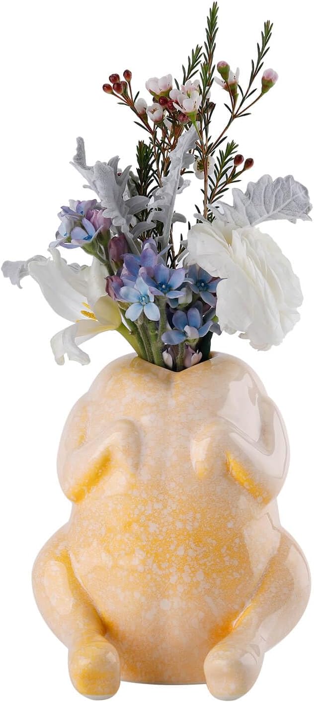 Cute Ceramic Turkey Vase for Flower, Turkey Planter Pot for Home Decor Indoor Outdoor, Unique Vases for Wedding Dinner Table Living Room Office Decorative Vase