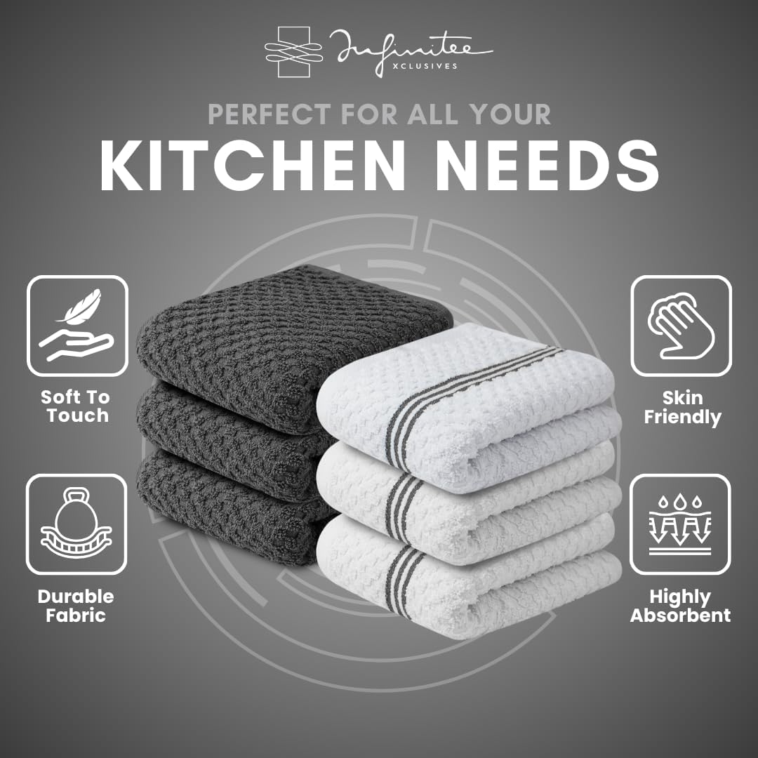 Infinitee Xclusives 100% Cotton Kitchen Towels - 15x25 Inch Ultra Soft