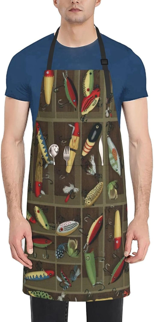 Fishing Lure Style print Waterproof apron with pocket adjustable cooking apron for adult kitchen bibs to bake